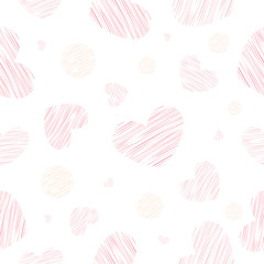 vector seamless pattern with pink hearts on white, vector illustration for valentines day,  invitation, wrapping projects, fabric, wallpaper, bright surface pattern design