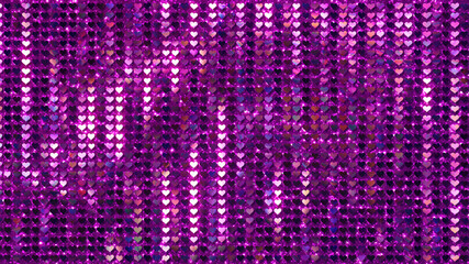 Glitter Heart Spangle line curtain 3D illustration background.