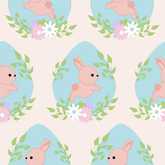 Fototapeta premium cute bunny in a blue easter egg, seamless pattern