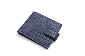 Snakeskin python leather wallet isolated on a white background.
