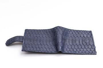 Snakeskin python leather wallet isolated on a white background.