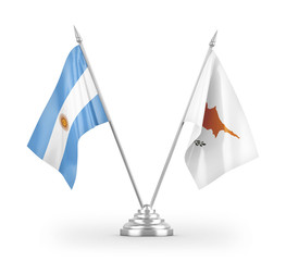 Cyprus and Argentina table flags isolated on white 3D rendering