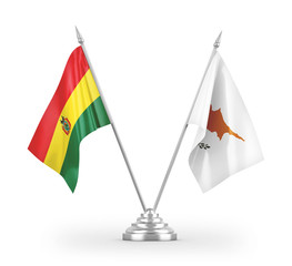Cyprus and Bolivia table flags isolated on white 3D rendering