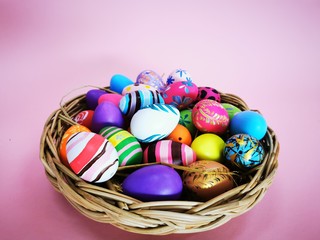 Easter eggs colorful celebration festival isolate on pink background copy space 