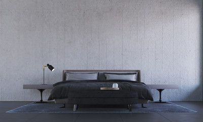 The modern bedroom interior design and concrete wall texture background 