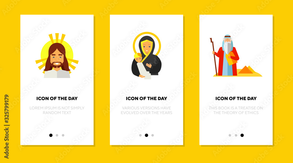 Sticker Religious characters flat icon set. Jesus Christ, mother, prophet isolated vector sign pack. Christianity and religion concept. Vector illustration symbol elements for web design and apps