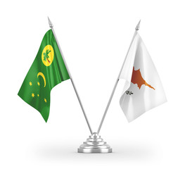 Cyprus and Cocos Keeling Islands table flags isolated on white 3D rendering
