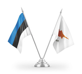 Cyprus and Estonia table flags isolated on white 3D rendering