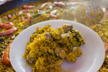 seafood rice dish and paella background