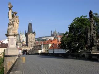 Fototapeta na wymiar Prague, Czech Repub., Charles Bridge and Cityscape