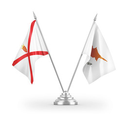 Cyprus and Jersey table flags isolated on white 3D rendering
