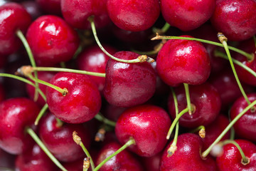 Closeup of red cherries