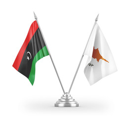 Cyprus and Libya table flags isolated on white 3D rendering