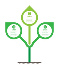 Infographics or timeline with 3 options. Vector Stylized tree with leafs. Development of the eco business or green technology. The modular system allows you to make any number of levels in height.