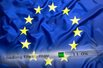 Downloading files on a computer, European Union flag