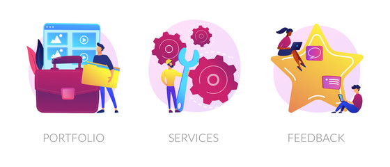 Candidate CV, job searching Internet service web icons set. Customer review. Employee resume. Portfolio, services, feedback metaphors. Vector isolated concept metaphor illustrations