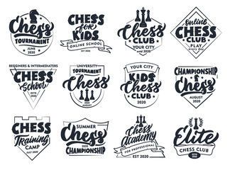 Obraz premium Set of vintage Chess emblems and stamps. Chess club badges, stickers on white background isolated.
