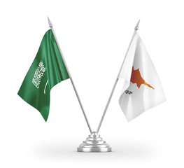 Cyprus and Saudi Arabia table flags isolated on white 3D rendering