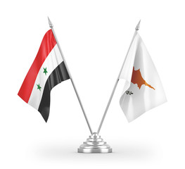 Cyprus and Syria table flags isolated on white 3D rendering