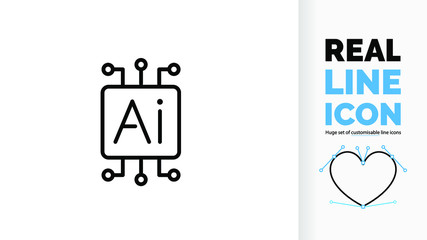 Vector editable and customisable real line icon or symbol of ai or artificial intelligence