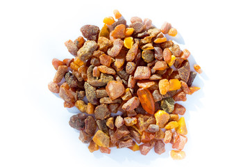 pieces of amber on a white background