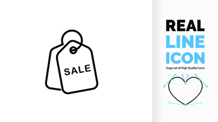 Vector editable and customisable real line icon or symbol of sale label on a paper clothing tag