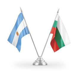 Bulgaria and Argentina table flags isolated on white 3D rendering