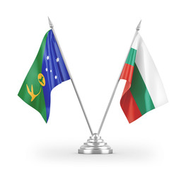 Bulgaria and Christmas Island table flags isolated on white 3D rendering