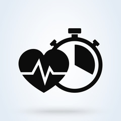 stopwatch pulse and heart palpitations. health cardio icon.