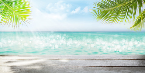 Summer tropical sea and empty wooden table