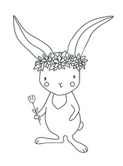 Cute rabbit line foe coloring book vector illustration 