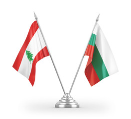 Bulgaria and Lebanon table flags isolated on white 3D rendering