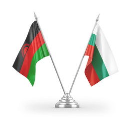 Bulgaria and Malawi table flags isolated on white 3D rendering