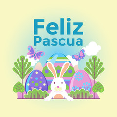 Happy Easter Greeting Card Vector Illustration. Feliz Pascua mean Happy Easter