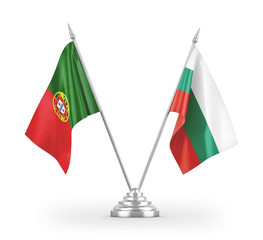 Bulgaria and Portugal table flags isolated on white 3D rendering