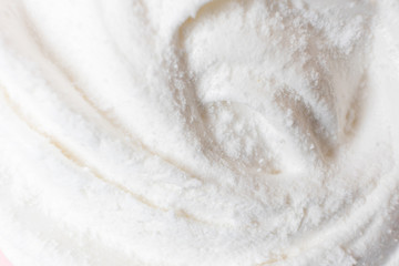 Fresh vanilla marshmallows closeup. Detailed macro photo. The concept of home cooking, sweets. Minimalism, copyspace.