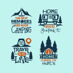 Set of vintage camping, adventure, outdoors and travel vector quotes