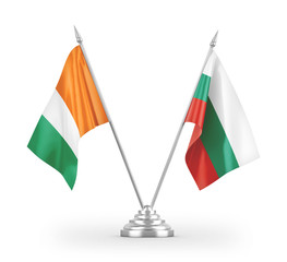 Bulgaria and Cote d'Ivoire Ivory coast table flags isolated on white 3D rendering