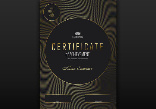 Modern Dark with Golden Accent Certificate Layout