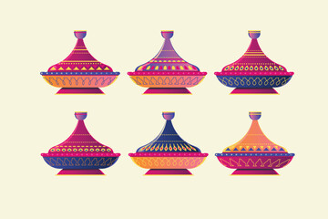 Moroccan Ceramic Tajine Vector Set Collection
