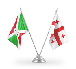 Georgia and Burundi table flags isolated on white 3D rendering