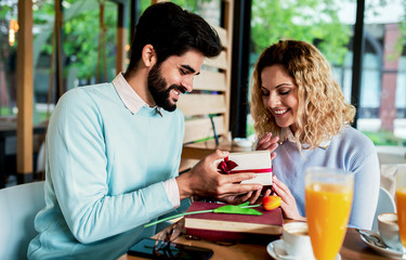 Romantic couple in the cafe. Dating, love, relationships