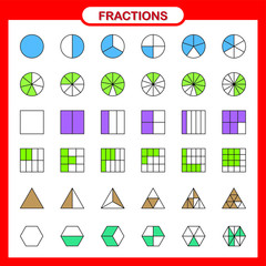 mathematics and geometry,  Simplifying Fractions on white background vector illustration, Fraction Calculator - obrazy, fototapety, plakaty