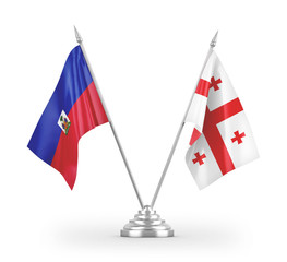 Georgia and Haiti table flags isolated on white 3D rendering