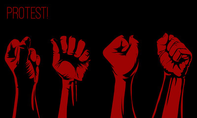 Raised fist held,protest poster, raised fist held in protest. Vector illustration