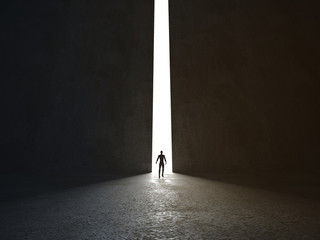 Man stands in the light of opening. 3d rendering