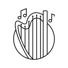 Harp in circle icon. Simple line, outline vector elements of musical instrument icons for ui and ux, website or mobile application
