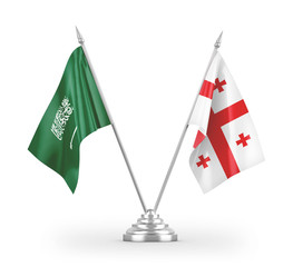 Georgia and Saudi Arabia table flags isolated on white 3D rendering