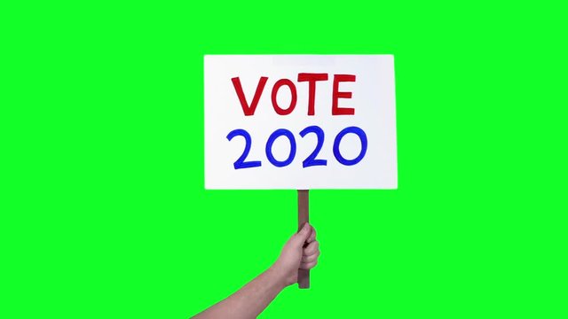 Vote 2020 Sign Held Up Green Screen 3 Shots