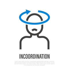 Incoordination, dizziness, vertigo. Thin line icon. Symptom of Alzheimer's disease. Healthcare and medical vector illustration.